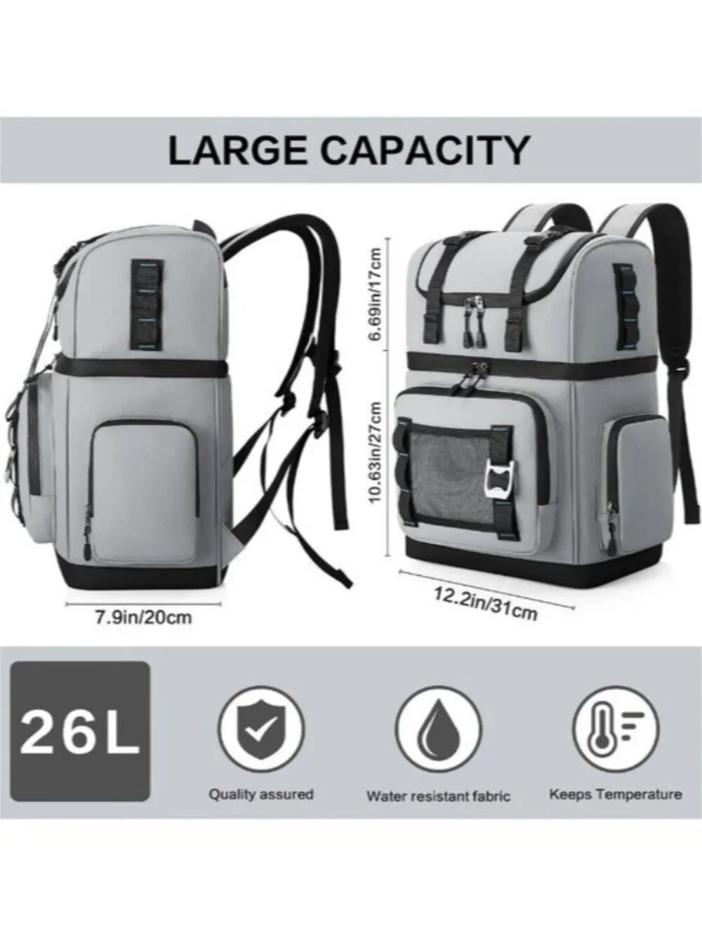 Large Cooler Backpack Insulated Waterproof Double Decker Leak Proof for Beach